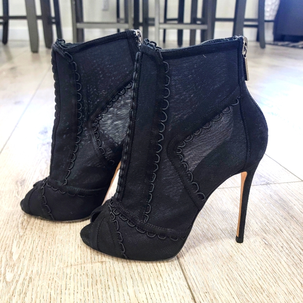 Dolce & Gabbana Black Mesh and Suede Trim Peep Toe Booties